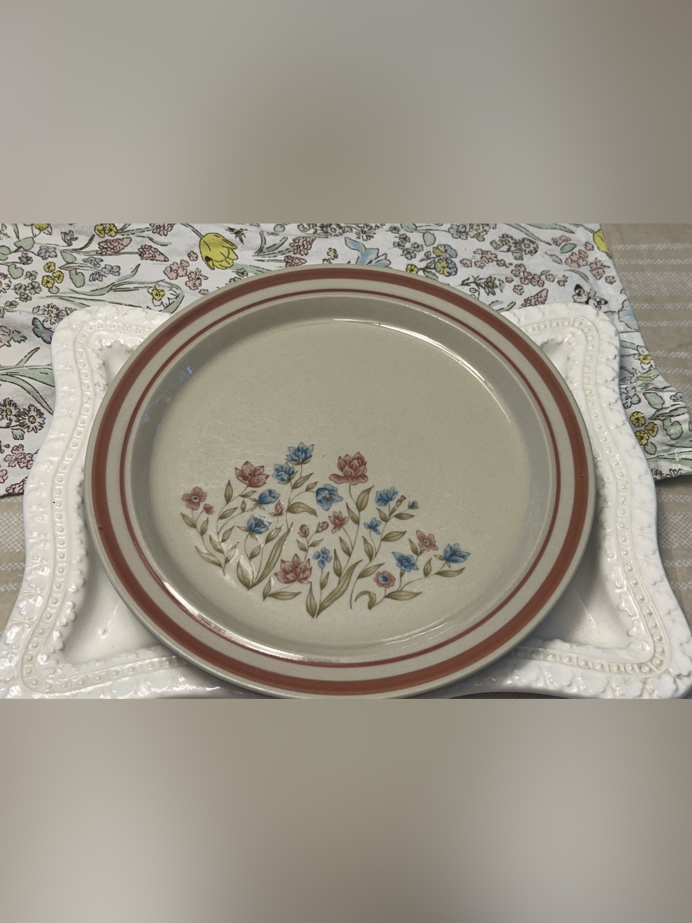 Vintage Newcor Good Earth Pattern Stoneware Dinner Plate Set of 2